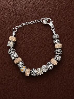 Silver Charm Bracelet with Rose Gold Accents